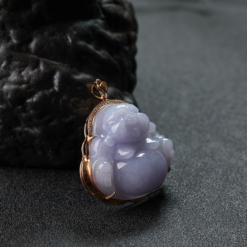 18K镶糯种紫罗兰翡翠佛吊坠 - 红掌柜