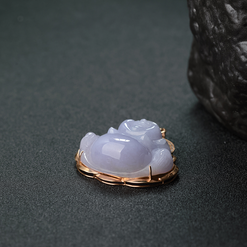 缅甸18K镶糯种紫罗兰翡翠佛吊坠 - 红掌柜