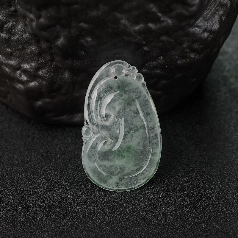 缅甸天然飘翠翡翠如意吊坠-红掌柜