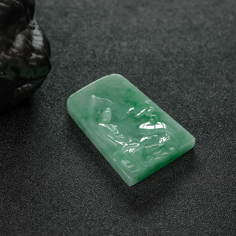 缅甸天然豆种翡翠悟道吊坠-红掌柜