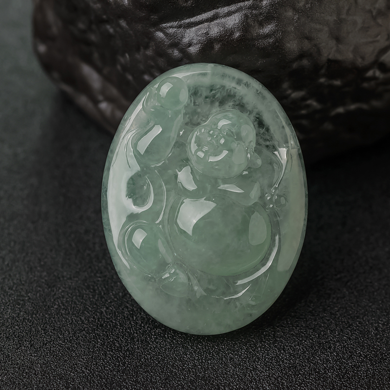缅甸天然糯冰种浅绿翡翠佛吊坠-红掌柜