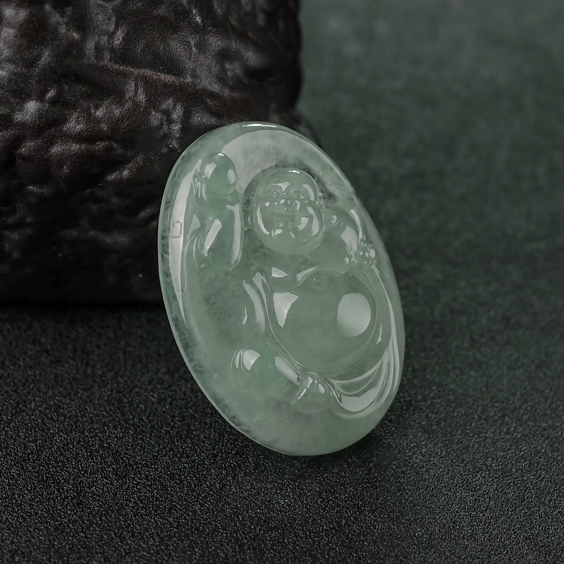 缅甸糯冰种浅绿翡翠佛吊坠-红掌柜