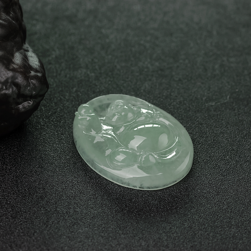 缅甸天然糯冰种翡翠佛吊坠-红掌柜