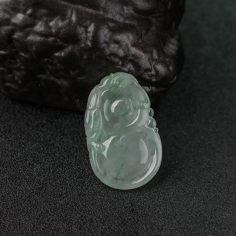 缅甸天然飘翠翡翠葫芦吊坠-红掌柜