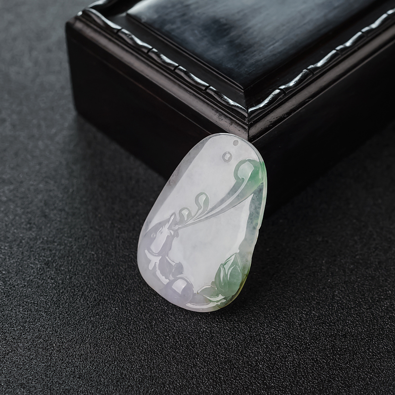 天然糯种春带彩翡翠连年有余吊坠-红掌柜