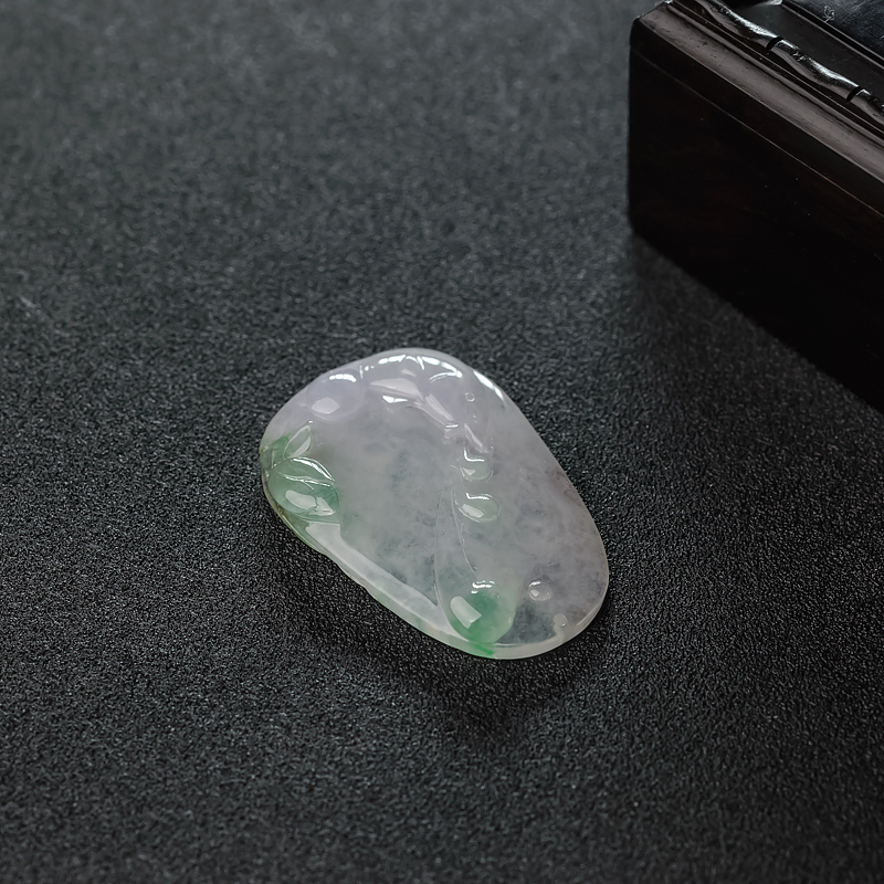 缅甸天然糯种春带彩翡翠吊坠-红掌柜