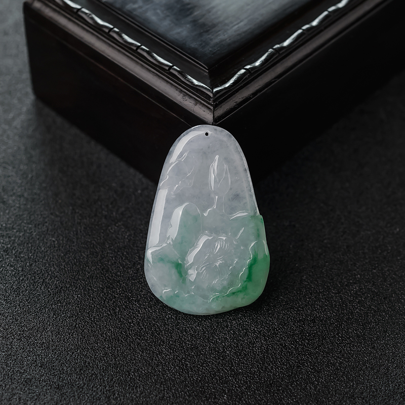 缅甸天然糯种飘翠翡翠蝶恋花吊坠-红掌柜