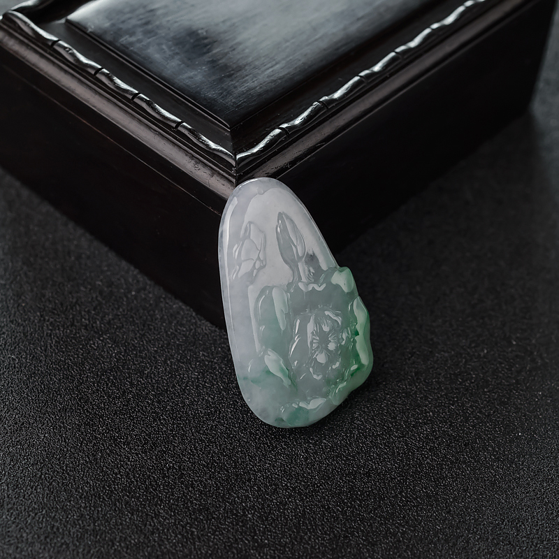 缅甸糯种飘翠翡翠蝶恋花吊坠-红掌柜