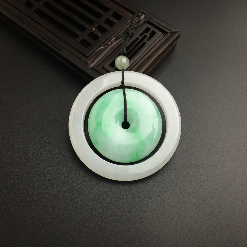 缅甸天然糯种飘绿翡翠平安扣吊坠-红掌柜