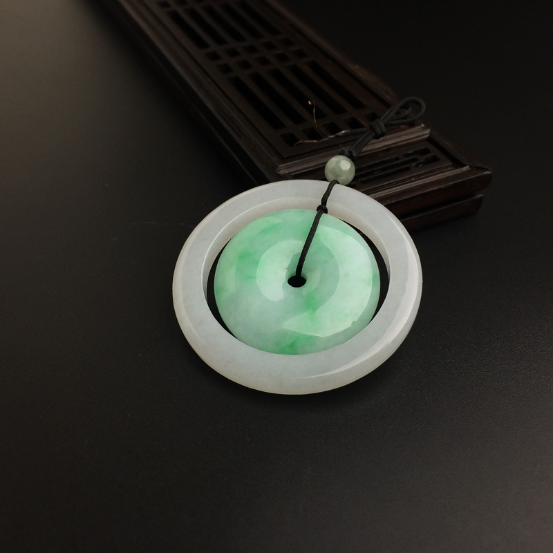缅甸糯种飘绿翡翠平安扣吊坠-红掌柜