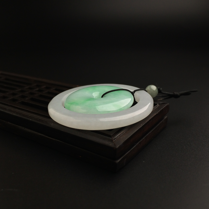 缅甸天然糯种翡翠平安扣吊坠-红掌柜