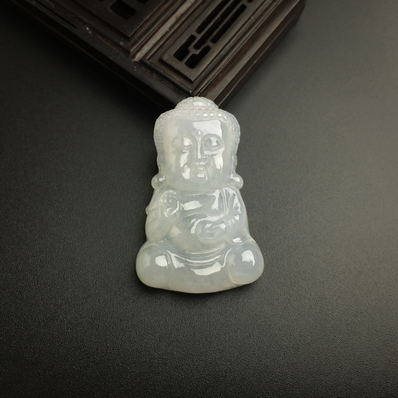 缅甸天然冰糯种淡绿翡翠宝宝佛吊坠-红掌柜