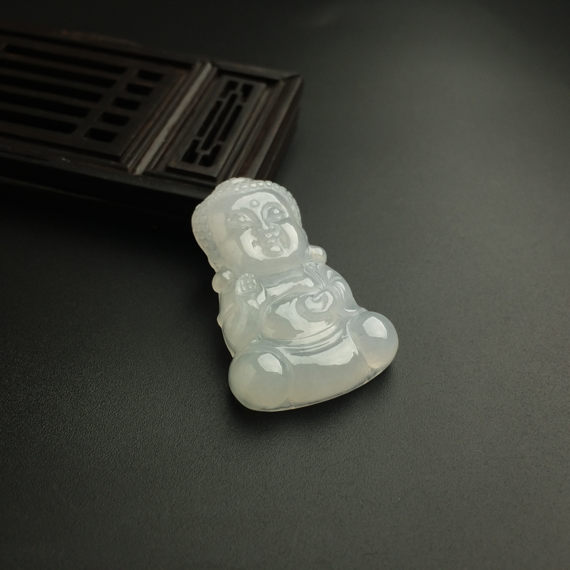 天然冰糯种淡绿翡翠宝宝佛吊坠-红掌柜