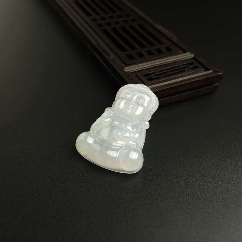 缅甸冰糯种淡绿翡翠宝宝佛吊坠-红掌柜