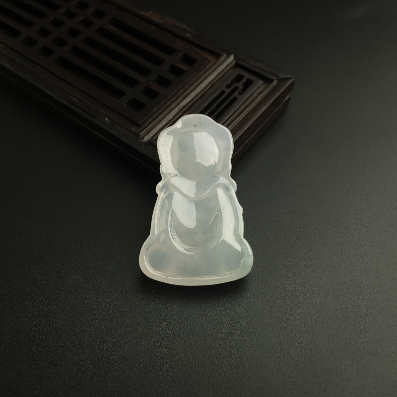 缅甸天然淡绿翡翠宝宝佛吊坠-红掌柜