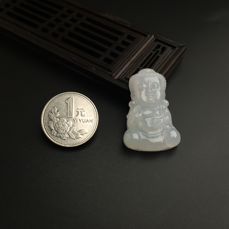 冰糯种淡绿翡翠宝宝佛吊坠-红掌柜