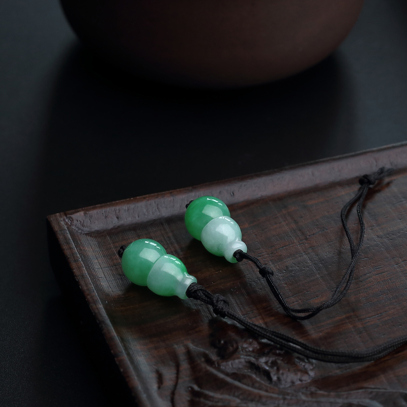 缅甸天然糯种翡翠葫芦手机挂坠-红掌柜