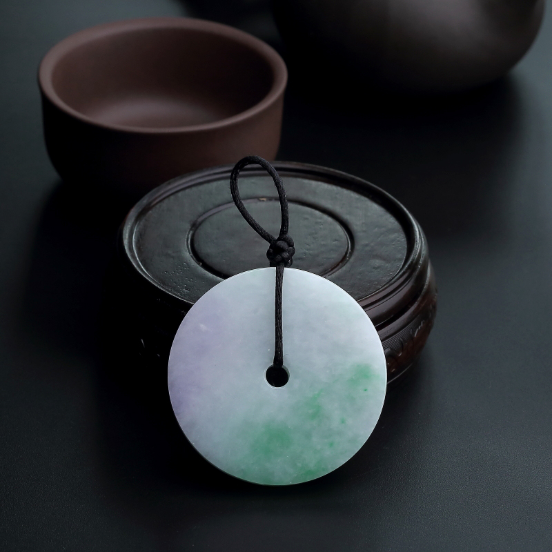 缅甸天然糯种飘绿翡翠平安扣吊坠-红掌柜