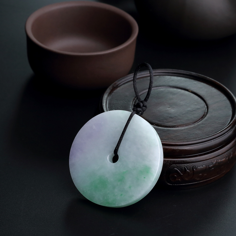 缅甸糯种飘绿翡翠平安扣吊坠-红掌柜