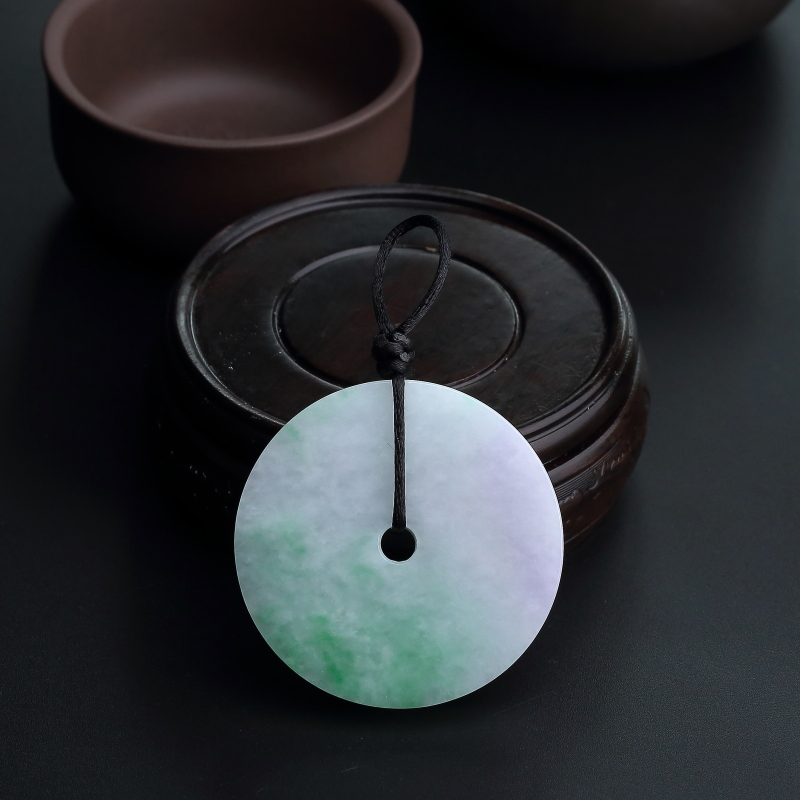 缅甸天然飘绿翡翠平安扣吊坠-红掌柜