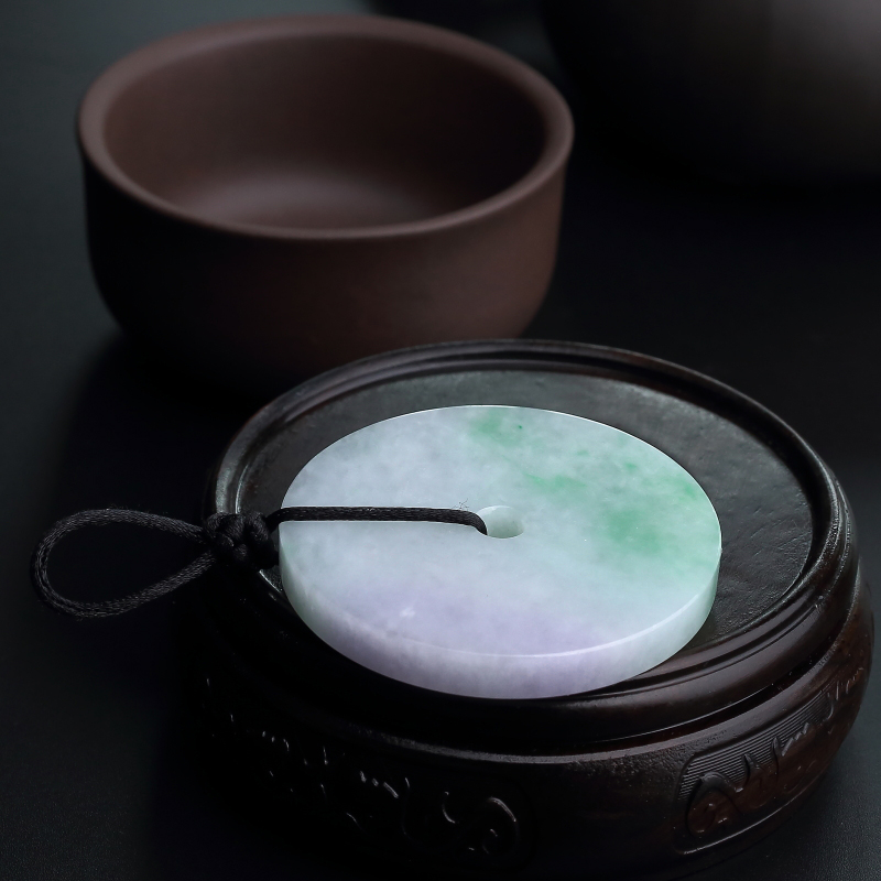 缅甸天然糯种翡翠平安扣吊坠-红掌柜