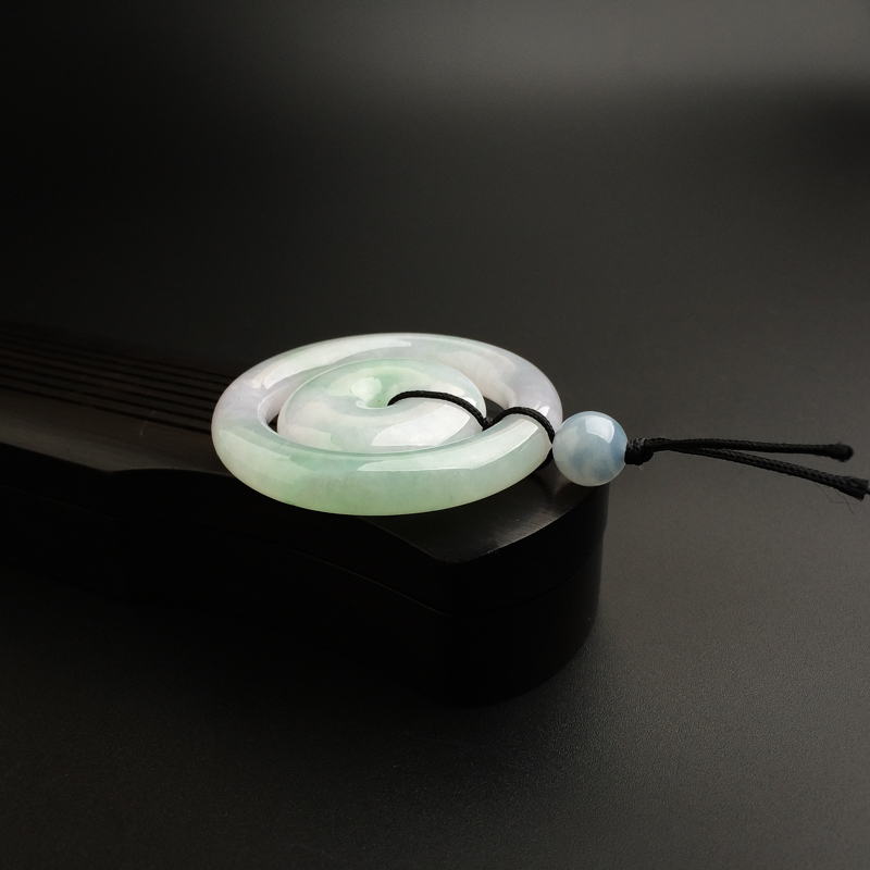 缅甸天然浅绿翡翠母子平安扣吊坠-红掌柜