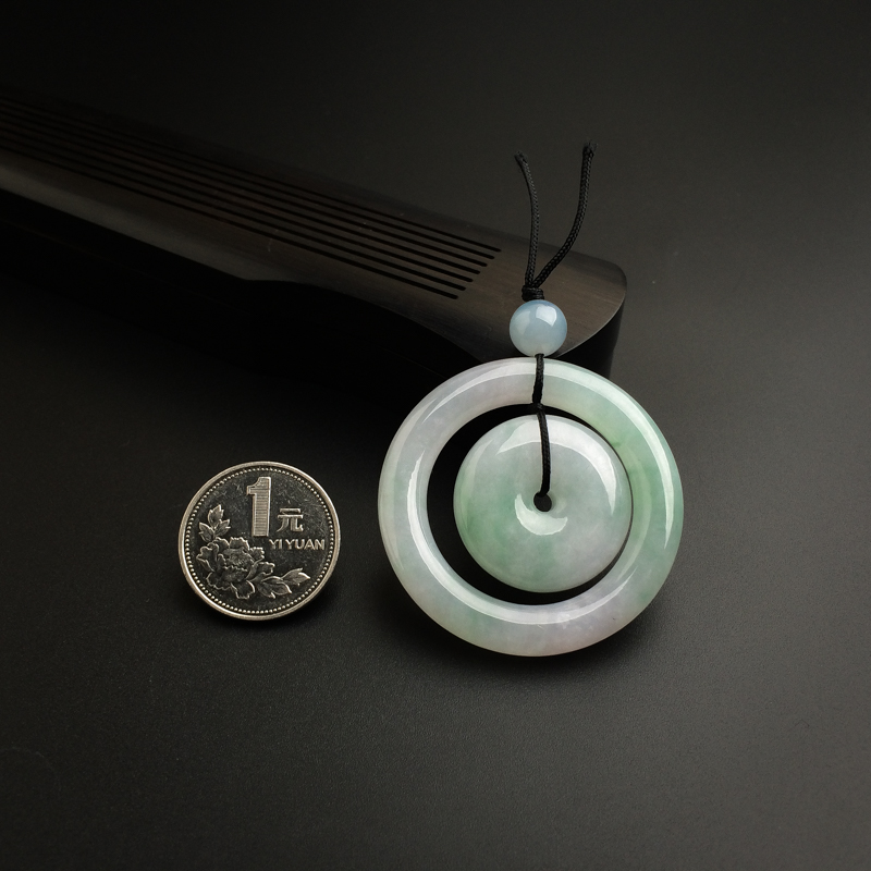 糯种浅绿翡翠母子平安扣吊坠-红掌柜