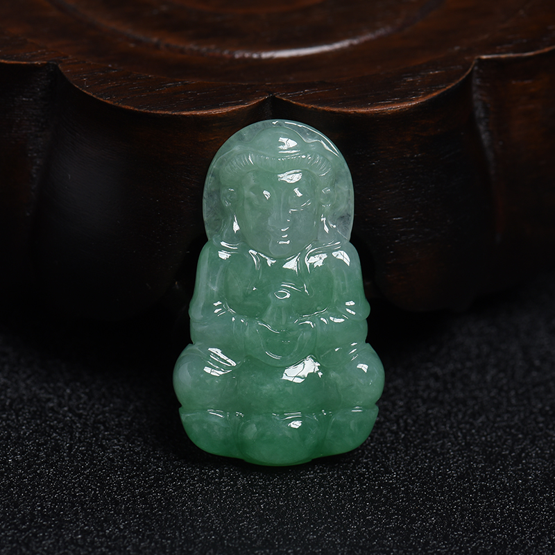糯种绿底翡翠观音吊坠-红掌柜