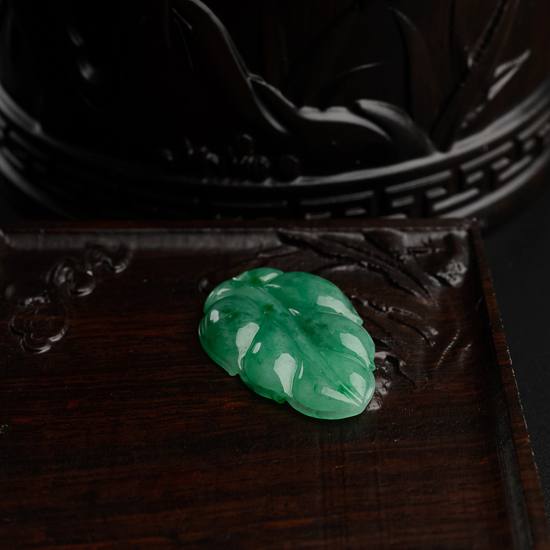 糯种豆绿翡翠叶子-红掌柜