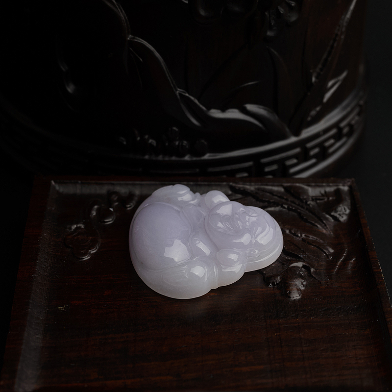 缅甸天然糯种淡紫翡翠吊坠-红掌柜