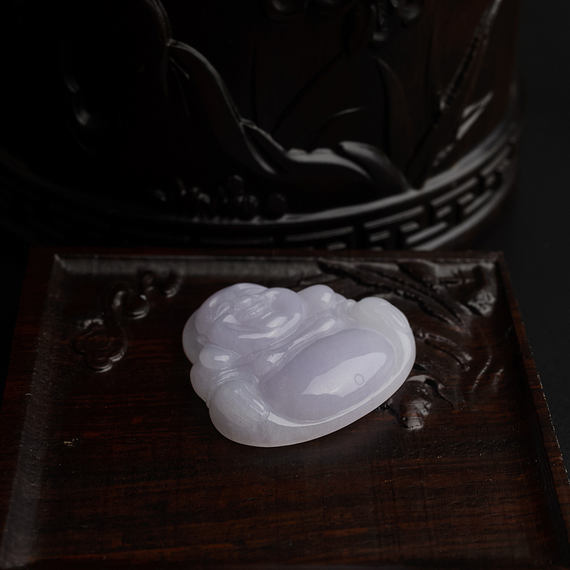 天然糯种淡紫翡翠弥勒佛吊坠-红掌柜