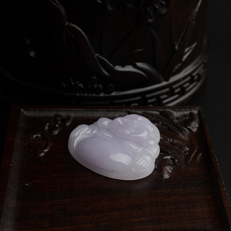 缅甸糯种淡紫翡翠弥勒佛吊坠-红掌柜