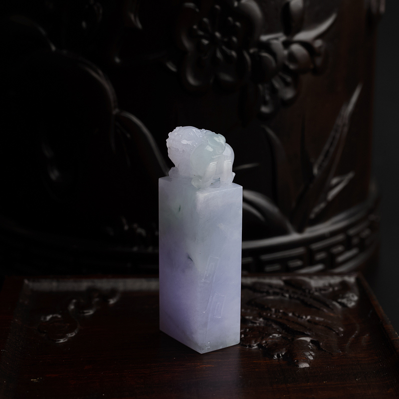 缅甸天然糯种翡翠印章-红掌柜