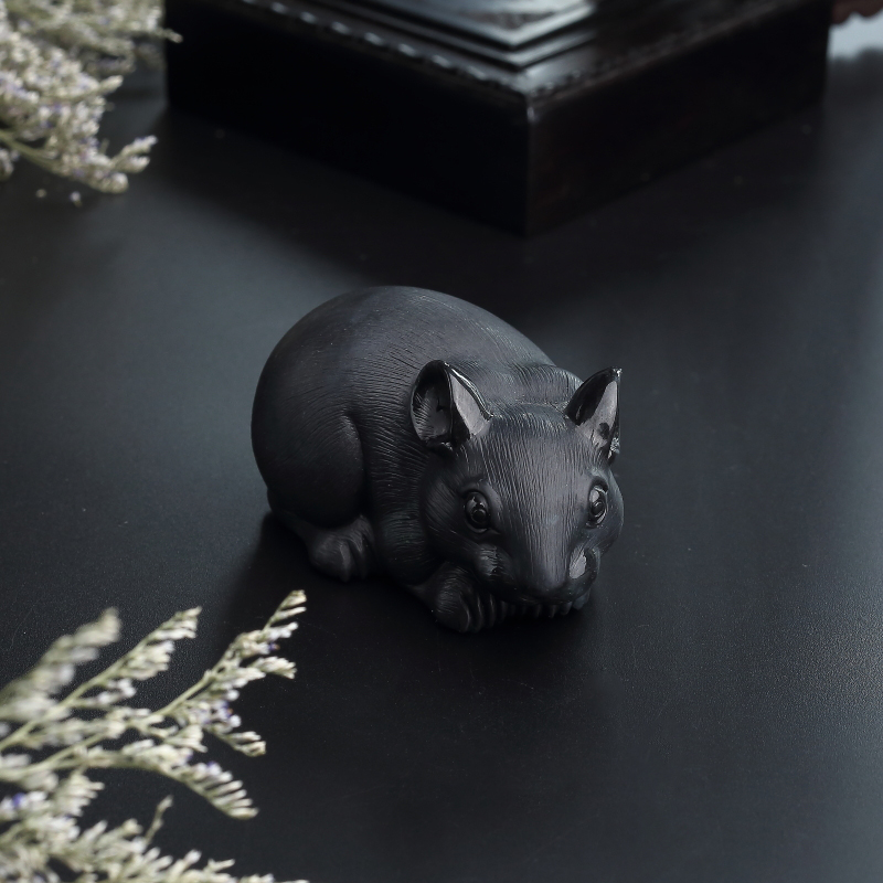 缅甸天然乌鸡种翡翠老鼠摆件-红掌柜