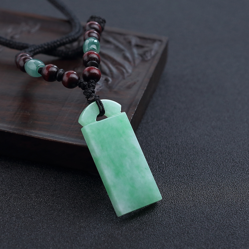 缅甸糯种浅绿翡翠无事牌吊坠-红掌柜