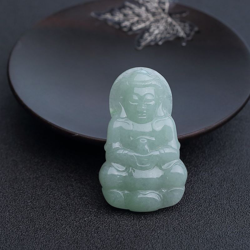 糯种淡绿翡翠观音吊坠-红掌柜