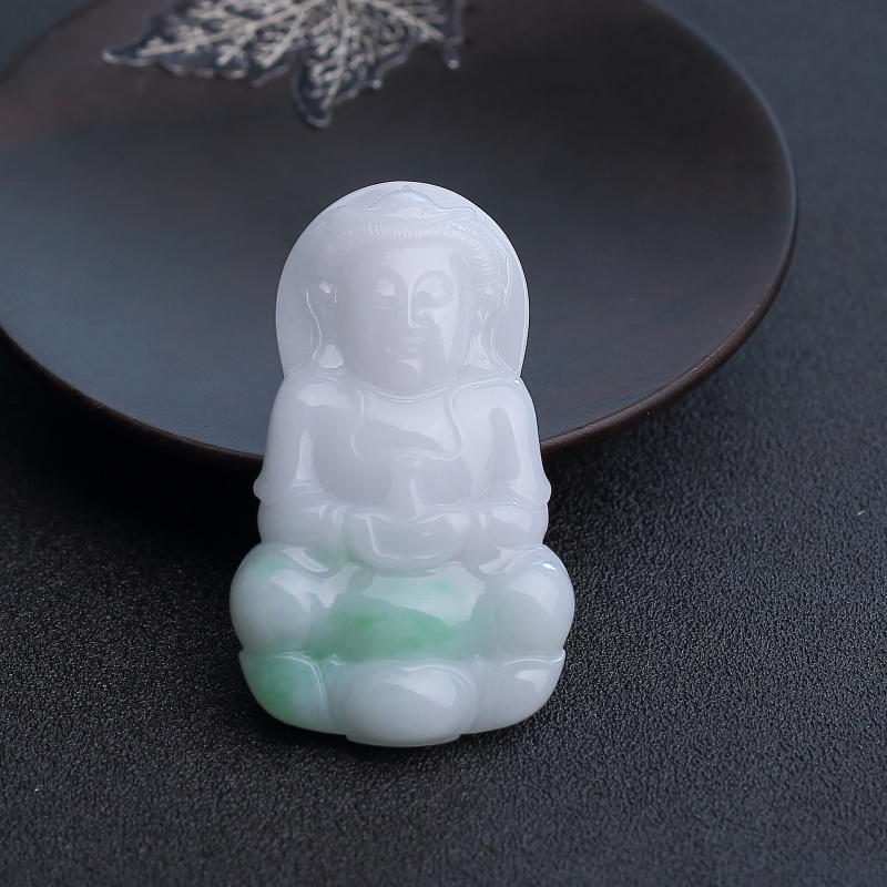 糯种飘绿翡翠观音吊坠-红掌柜