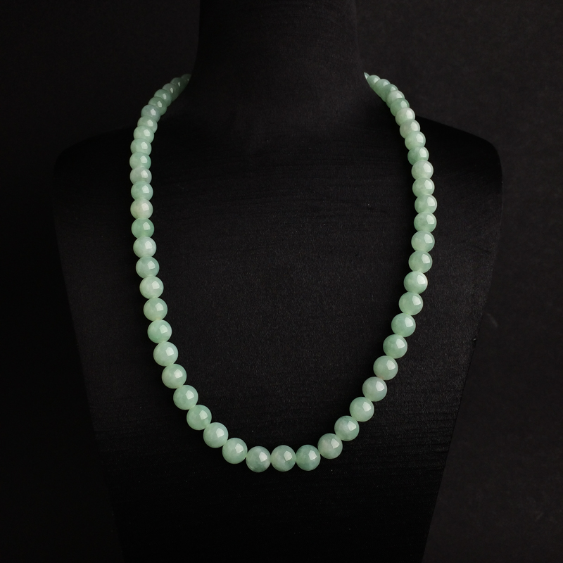 8mm糯种浅绿翡翠项链-红掌柜