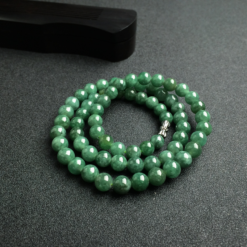 糯种暗绿翡翠项链-红掌柜