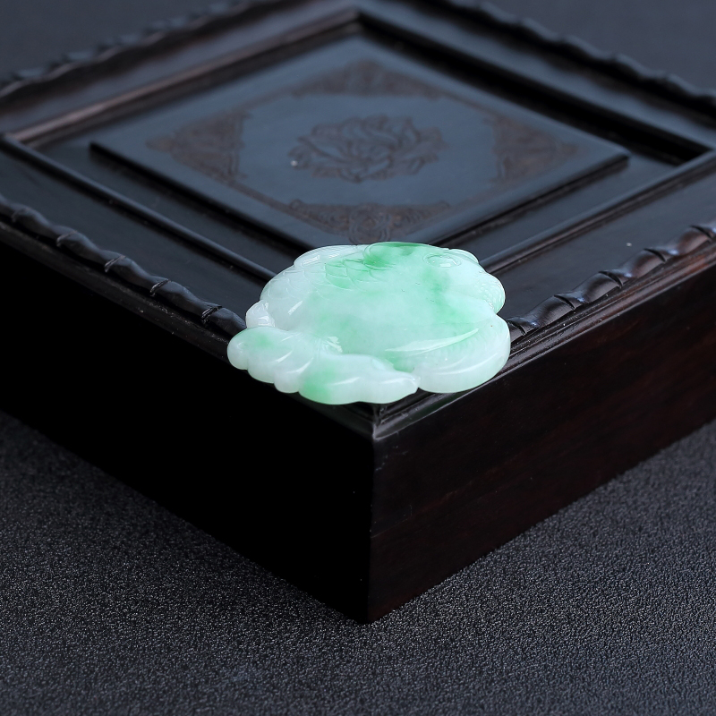 缅甸糯种飘花翡翠金鱼吊坠 - 红掌柜