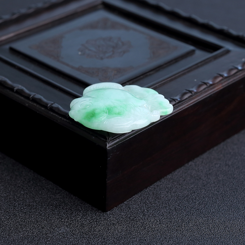 缅甸飘花翡翠金鱼吊坠 - 红掌柜