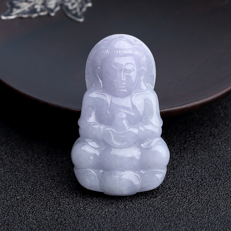 缅甸天然糯种浅紫色翡翠观音吊坠 - 红掌柜