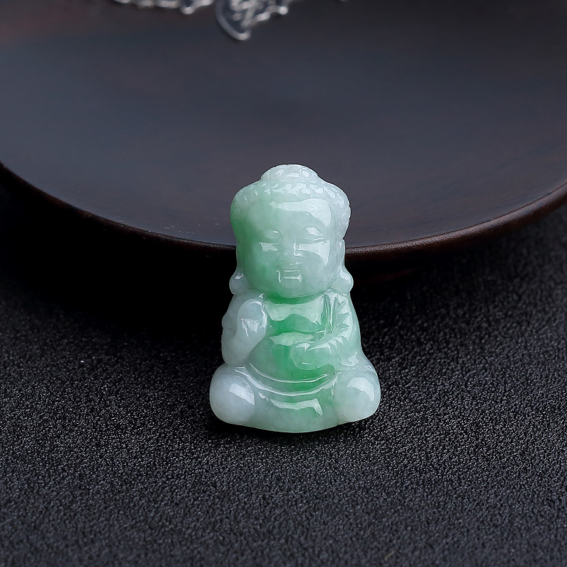 缅甸天然糯种飘花翡翠宝宝佛吊坠 - 红掌柜