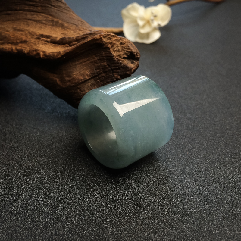 缅甸蓝绿翡翠福扳指 - 红掌柜