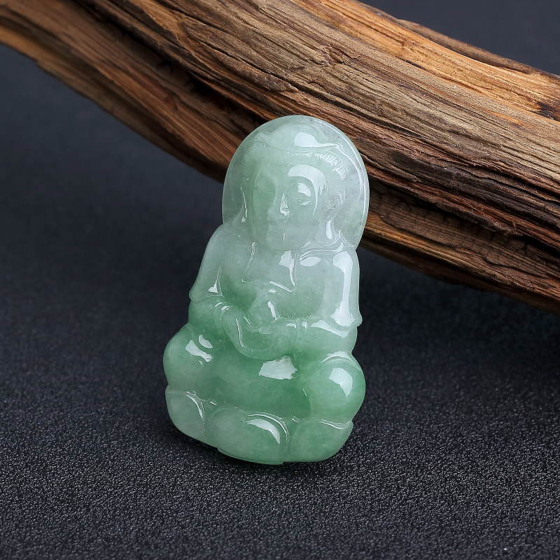 缅甸糯种浅绿翡翠观音吊坠-红掌柜