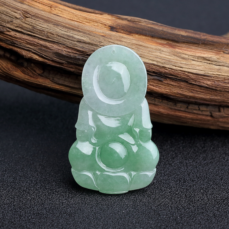 缅甸天然浅绿翡翠观音吊坠-红掌柜