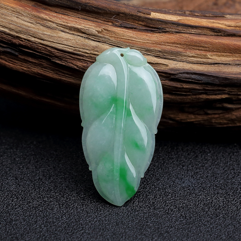 缅甸天然糯种飘花翡翠叶子吊坠-红掌柜