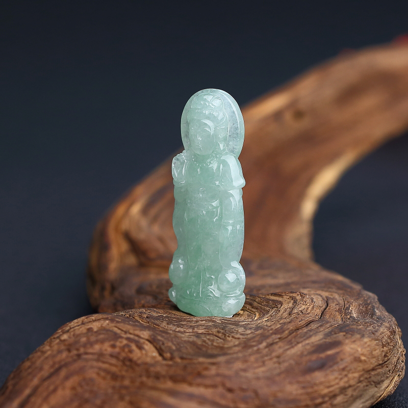 缅甸糯种浅绿翡翠观音吊坠-红掌柜