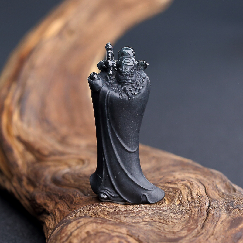 缅甸天然乌鸡种翡翠钟馗摆件-红掌柜