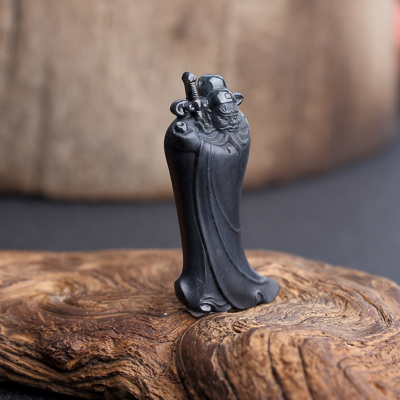 天然乌鸡种翡翠钟馗摆件-红掌柜